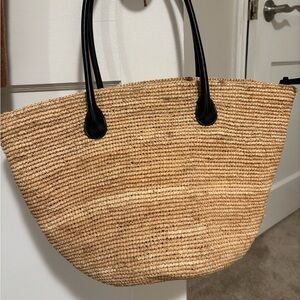 Aritzia Natural Woven Tote with Black Handles